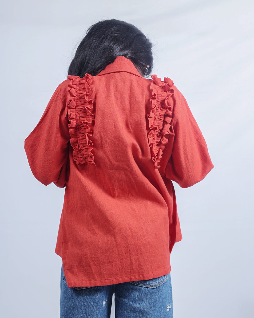 RUST RUFFLE SHIRT