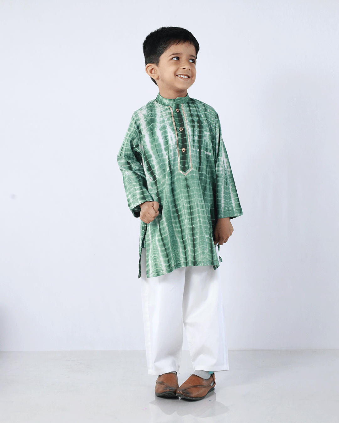 GREEN AND WHITE SHIBORI COTTON KURTA SET