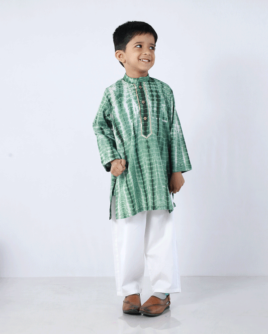 GREEN AND WHITE SHIBORI COTTON KURTA SET