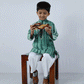 GREEN AND WHITE SHIBORI COTTON KURTA SET