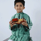 GREEN AND WHITE SHIBORI COTTON KURTA SET