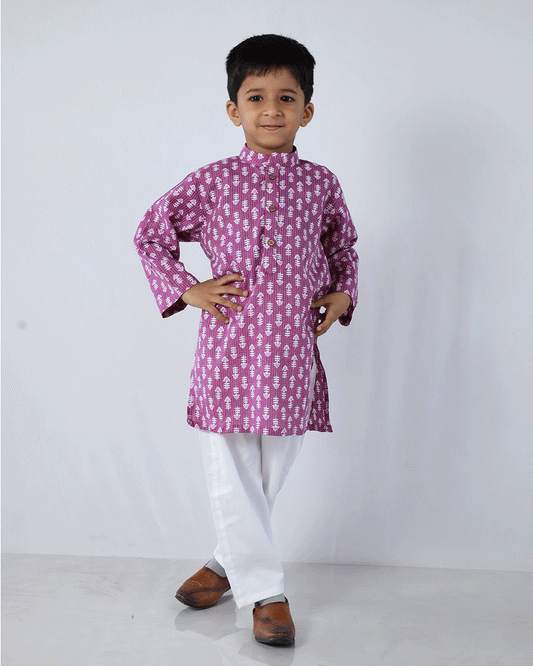 PURPLE FLORAL PRINT KURTA WITH COTTON WHITE PANTS