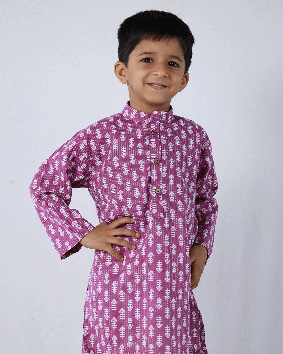 PURPLE FLORAL PRINT KURTA WITH COTTON WHITE PANTS