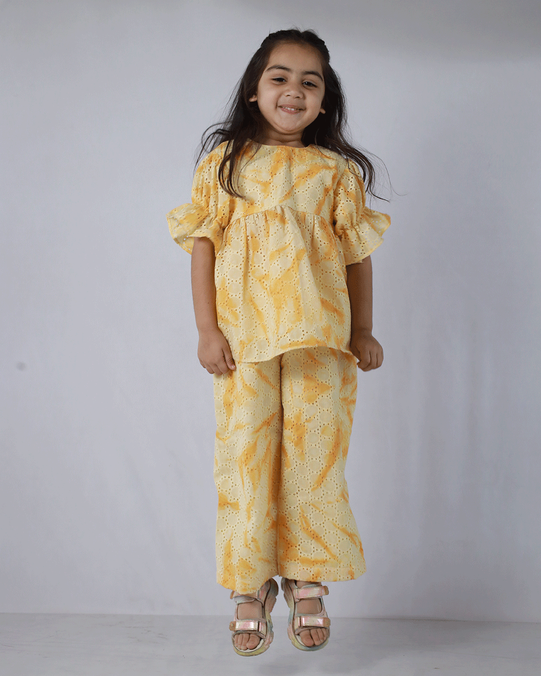 YELLOW SCHIFFLI CO-ORD SET