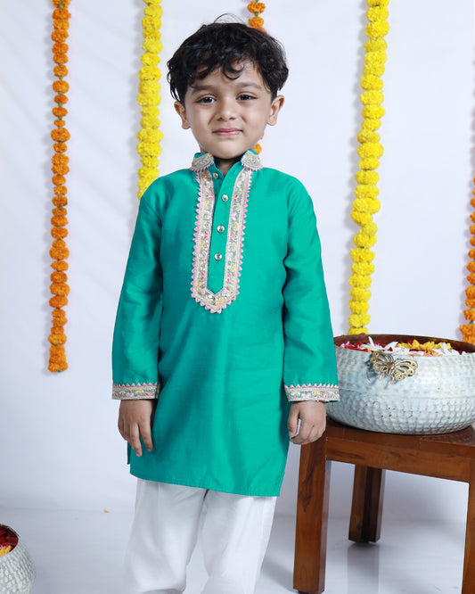RAMA GREEN SILK KURTA SET