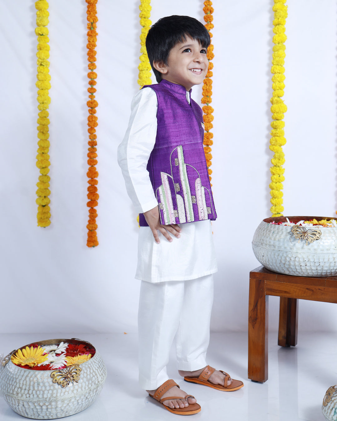ELEGANT PURPLE RAW SILK NEHRU JACKET SET