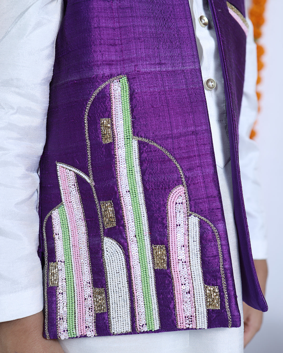 ELEGANT PURPLE RAW SILK NEHRU JACKET SET
