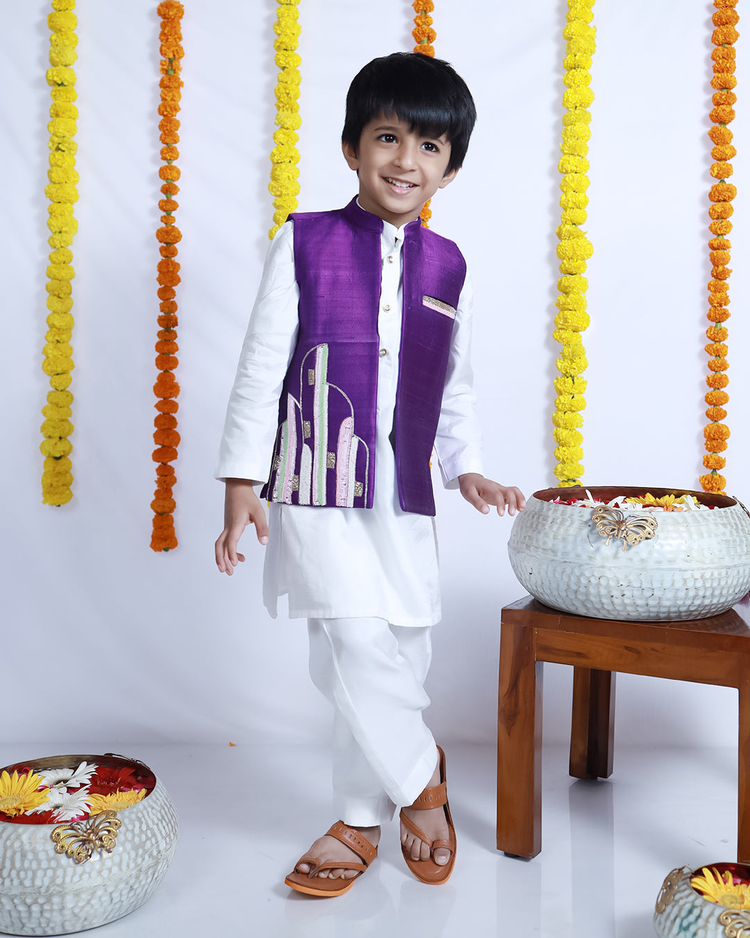 ELEGANT PURPLE RAW SILK NEHRU JACKET SET