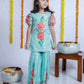 BLUE HAND-PAINTED KURTA SHARARA SET