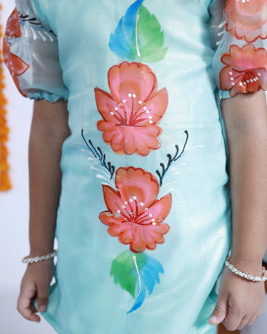 BLUE HAND-PAINTED KURTA SHARARA SET