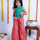 RAMA AND PEACH SILK TOP AND SHARARA SET