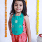 RAMA AND PEACH SILK TOP AND SHARARA SET