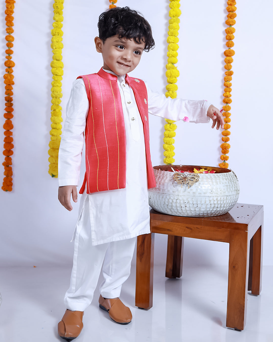 ELEGANT PEACH RAW SILK NEHRU JACKET SET