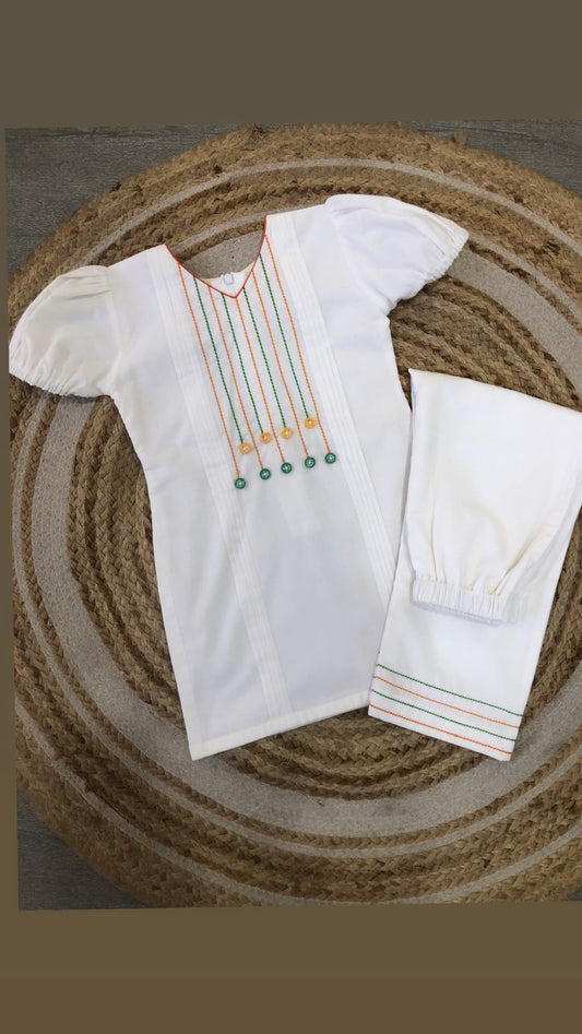 PLEATES AND ANCHOR DETAILING WHITE KURTA-PANTS