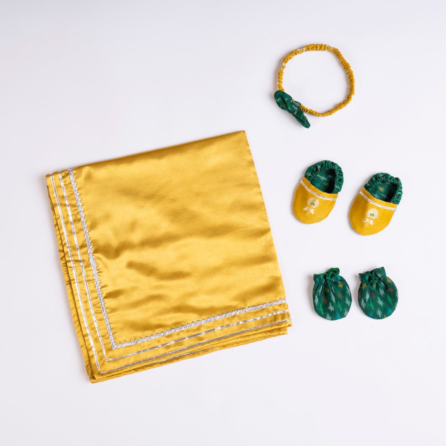 MUSTARD AND GREEN SILK FROCK