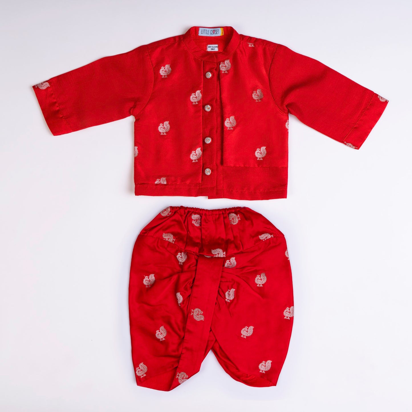 RED ASYMMETRIC KURTA DHOTI SET