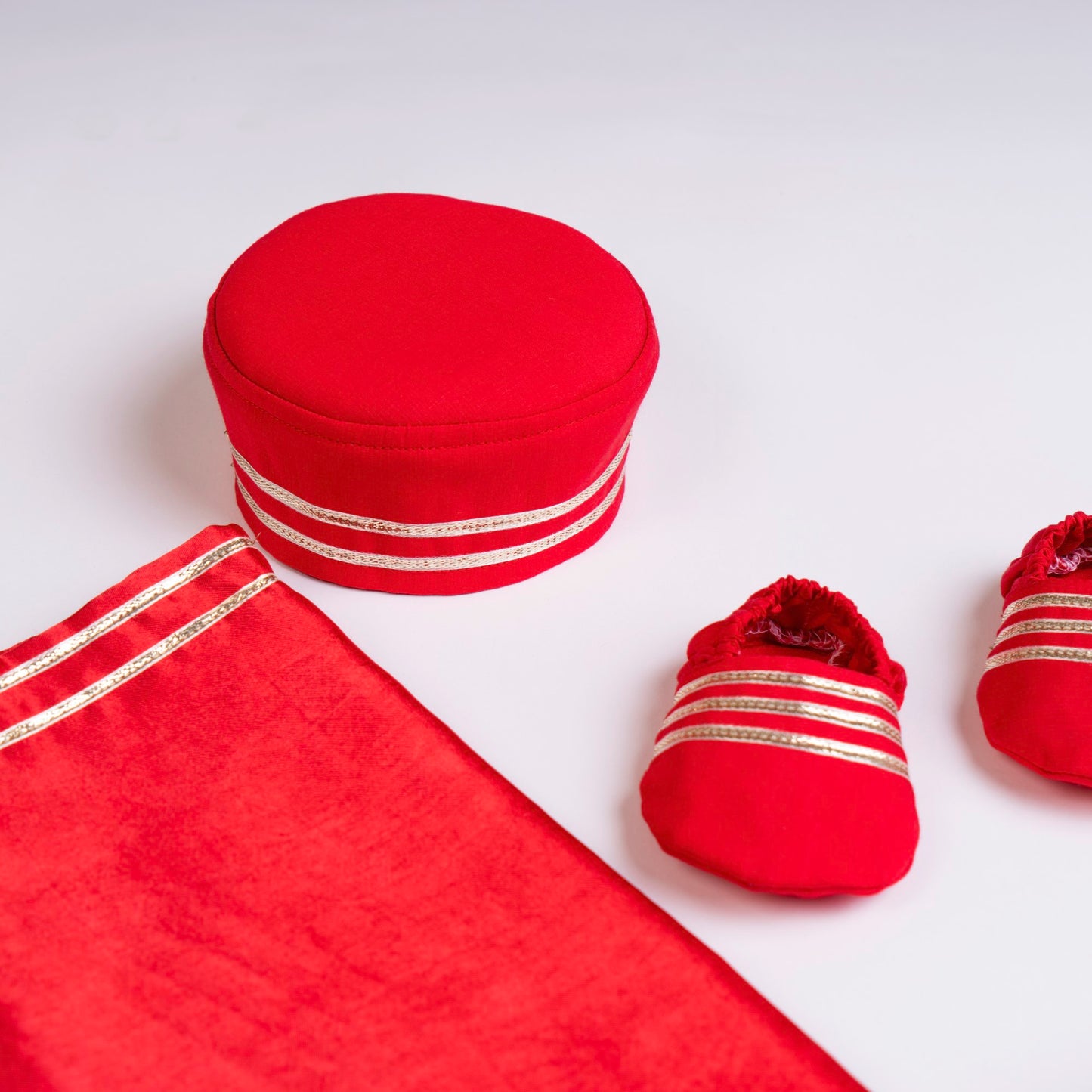 RED ASYMMETRIC KURTA DHOTI SET