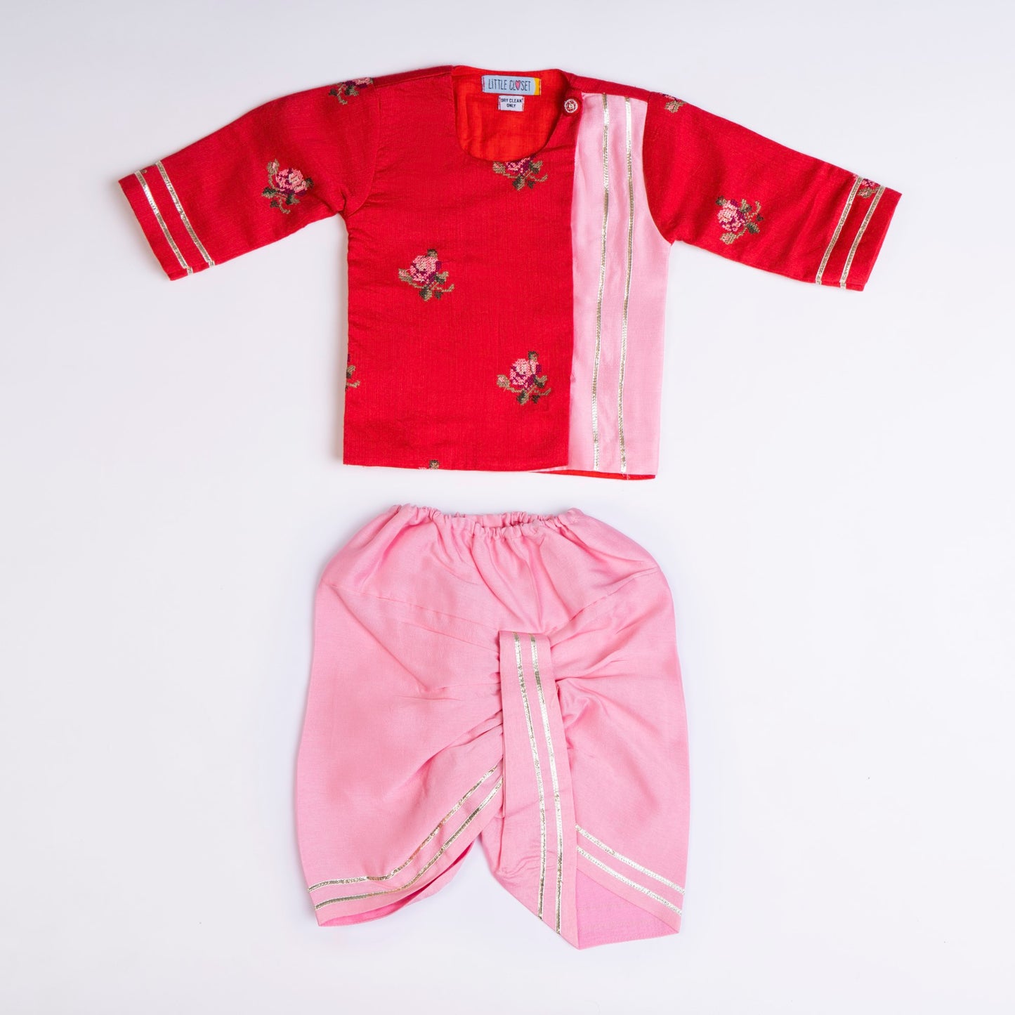 RED AND PINK DHOTI KURTA SET