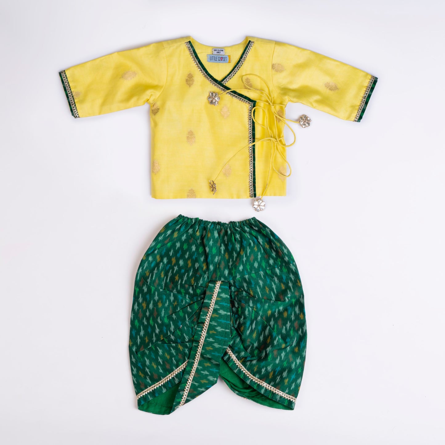 YELLOW AND GREEN IKAT DHOTI KURTA SET