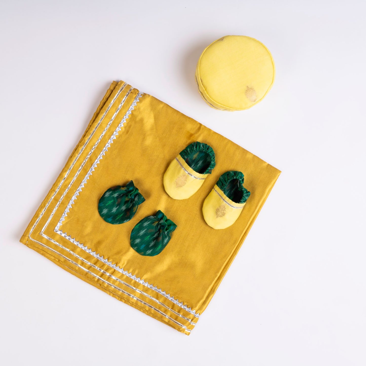 YELLOW AND GREEN IKAT DHOTI KURTA SET
