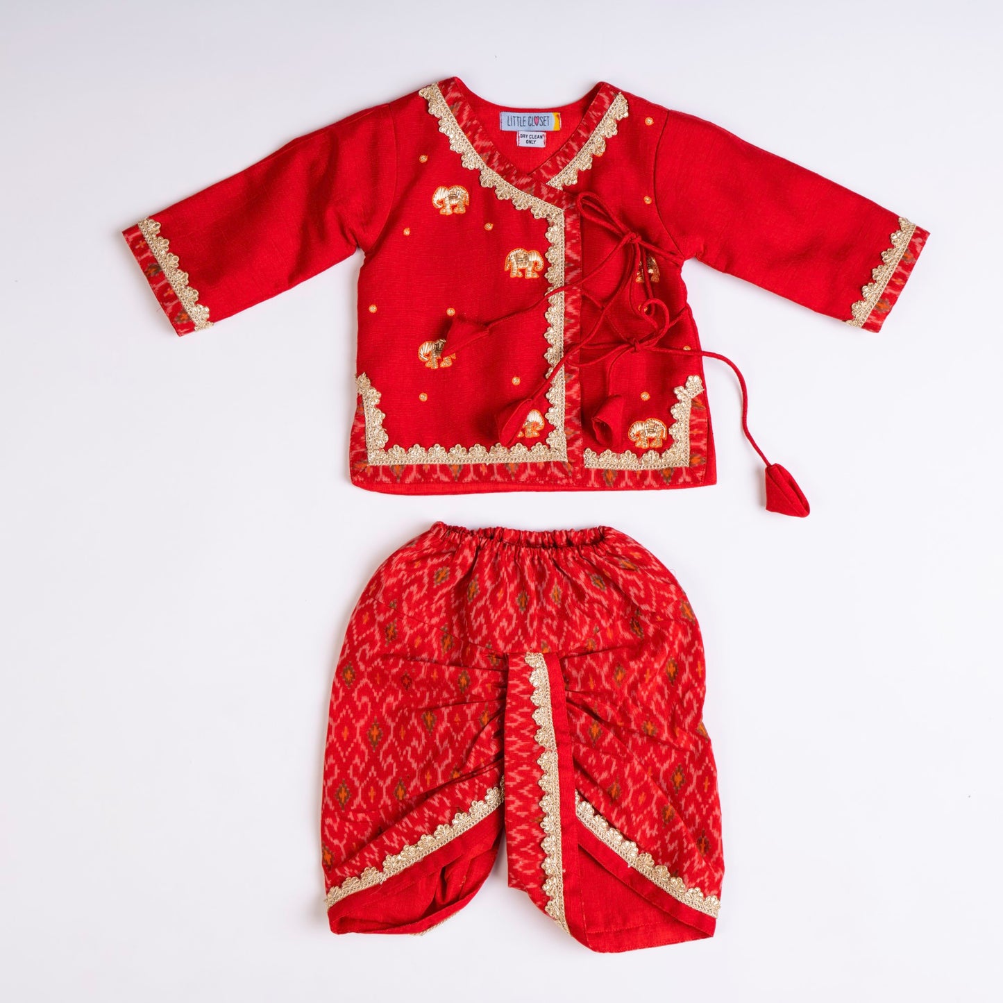 RED ELEPHANT EMBROIDERED DHOTI KURTA SET