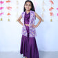 PURPLE COWL NECK CROPTOP AND SHARARA WITH LILAC ORGANZA JACKET