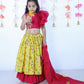 PINK RUFFLED BLOUSE WITH YELLOW ANIMAL PRINT LEHENGA SET