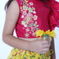 PINK RUFFLED BLOUSE WITH YELLOW ANIMAL PRINT LEHENGA SET