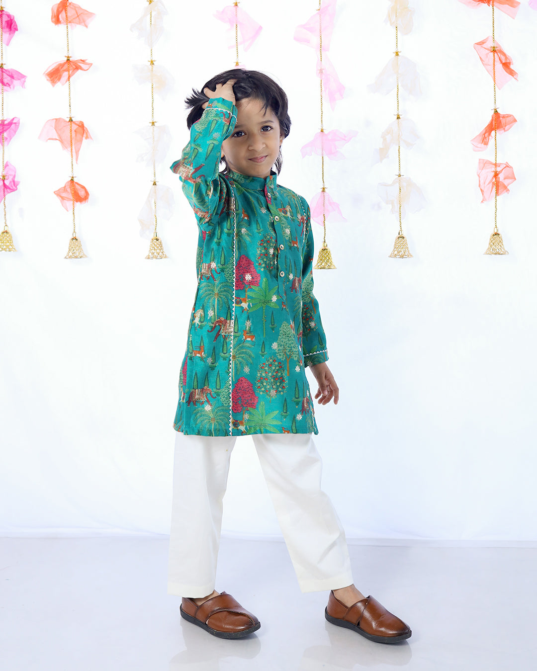 GREEN ANIMAL PRINT KURTA SET