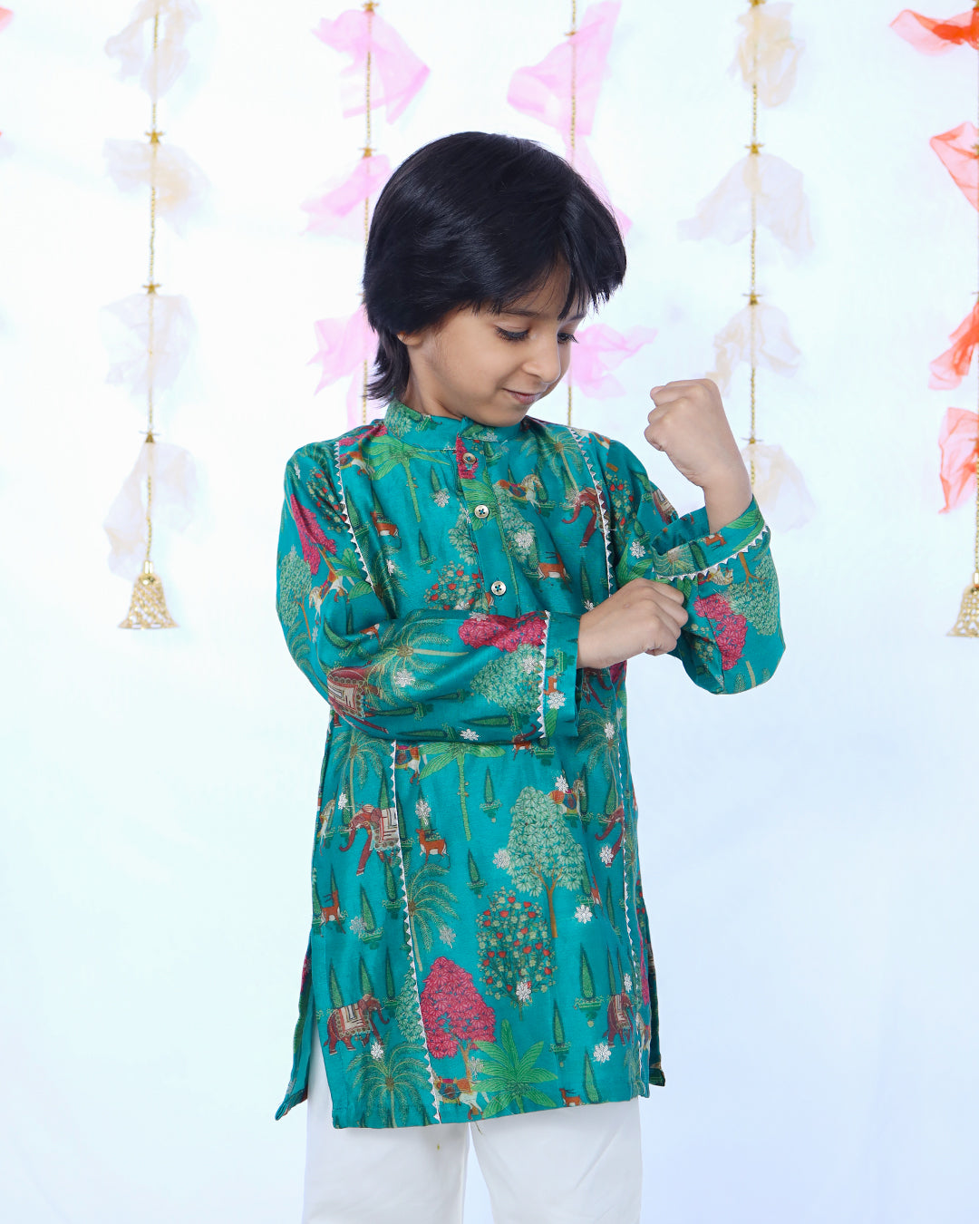GREEN ANIMAL PRINT KURTA SET