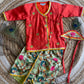 GREEN KALAMKARI DHOTI WITH ORANGE KURTA