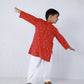 RED KURTA WITH COTTON WHITE PANTS