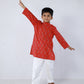 RED KURTA WITH COTTON WHITE PANTS