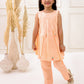 PEACH ORGANIC MUL COTTON EMBROIDERED KURTI SET