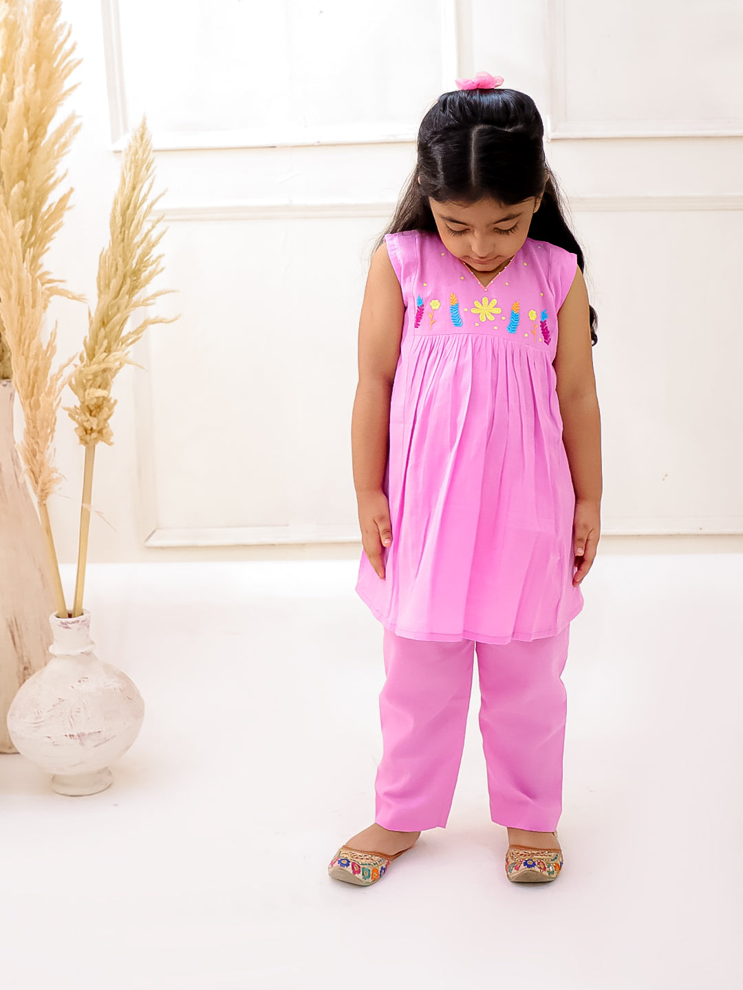 PASTEL PINK EMBROIDERED KURTI SET