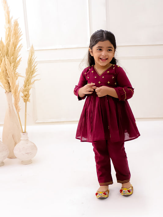 MAROON ORGANIC MUL COTTON  KURTI SET