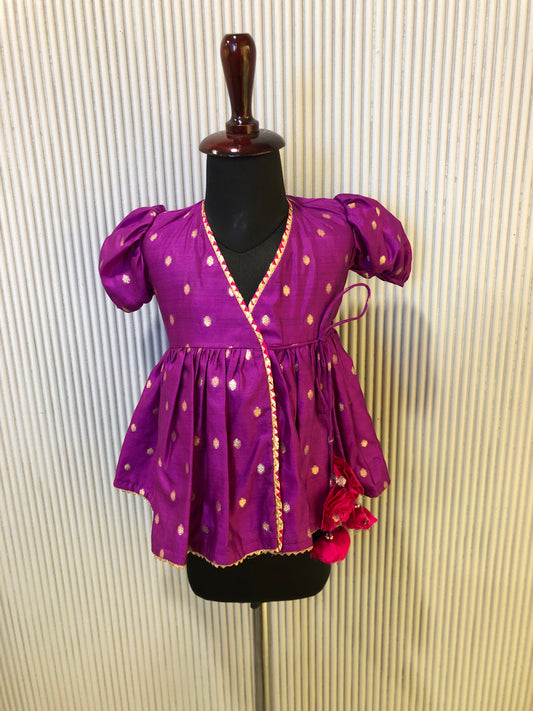 PURPLE ANGRAKHA PATTERN SILK FROCK