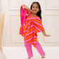 ORANGE AND PINK LEHERIYA KAFTAN SET