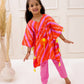 ORANGE AND PINK LEHERIYA KAFTAN SET