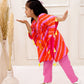 ORANGE AND PINK LEHERIYA KAFTAN SET