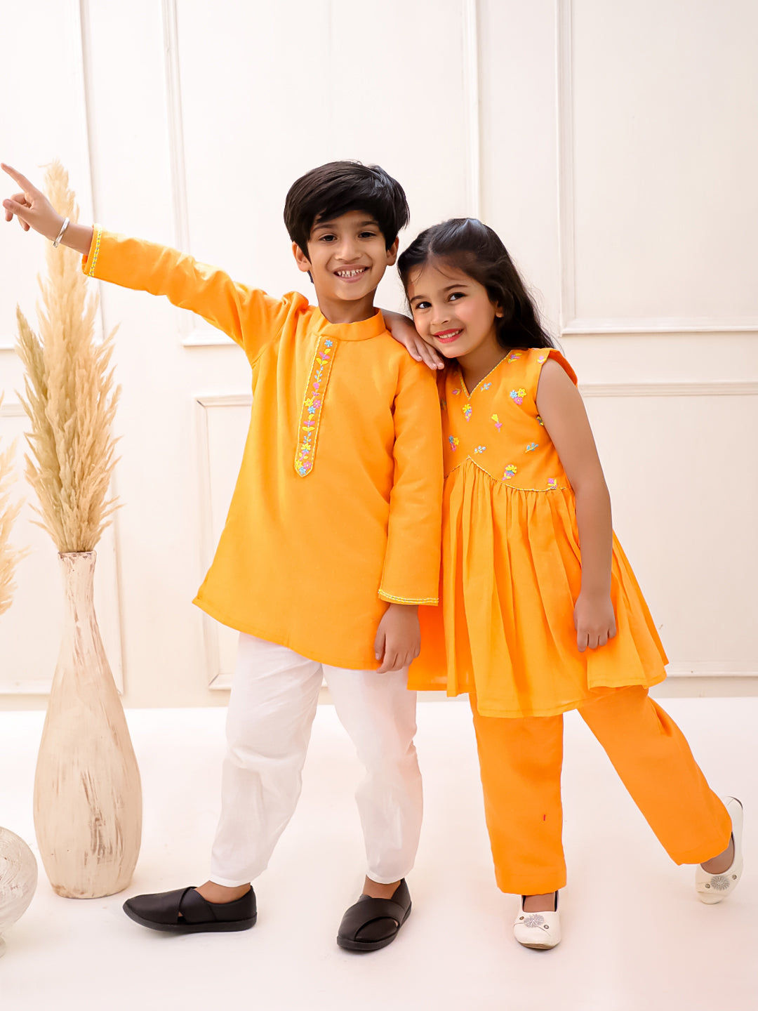 ORANGE EMBROIDERED KURTA SET