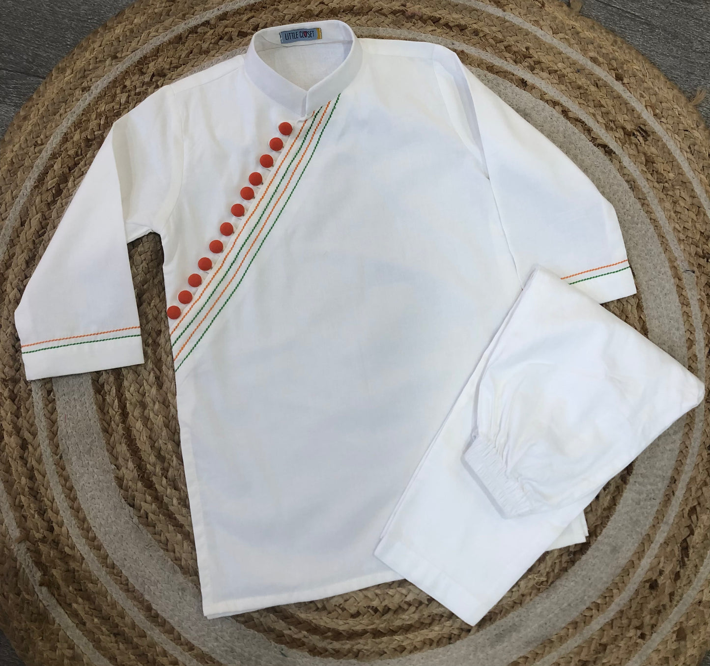 DIAGONAL BUTTON DETAILING, WHITE KURTA SET