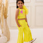 YELLOW ONE SIDE RUFFLE CROP TOP - PANTS SET