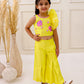 YELLOW ONE SIDE RUFFLE CROP TOP - PANTS SET