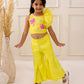 YELLOW ONE SIDE RUFFLE CROP TOP - PANTS SET