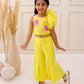 YELLOW ONE SIDE RUFFLE CROP TOP - PANTS SET