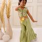 OLIVE BLOOM 3D EMBROIDERED SHARARA SET