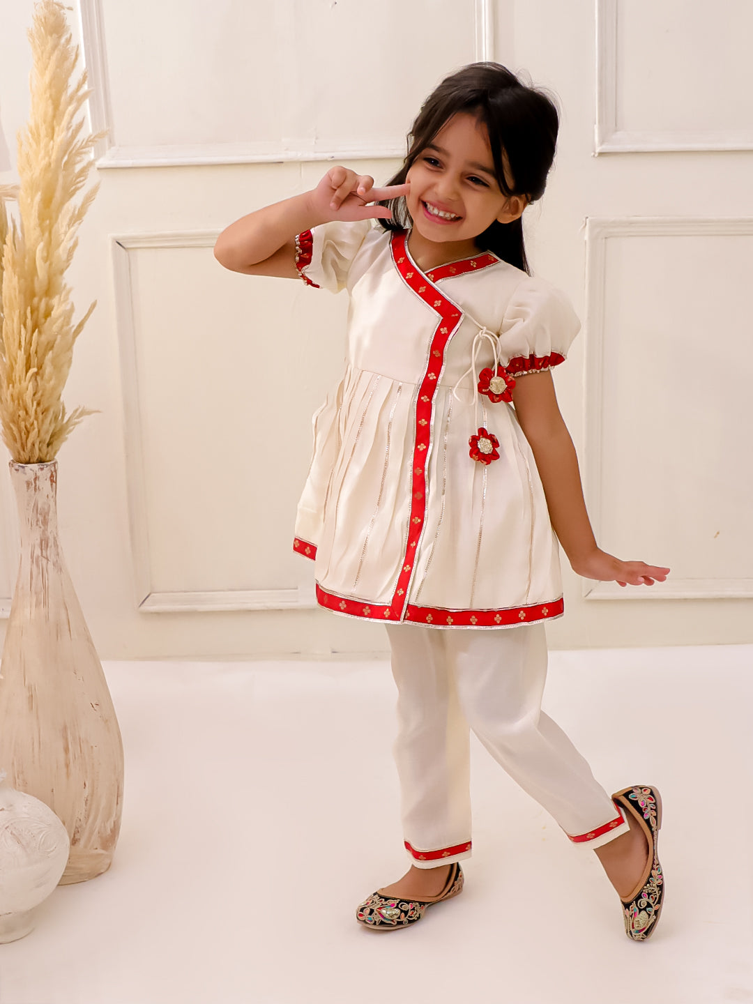 CREAM AND RED ANGRAKHA SET