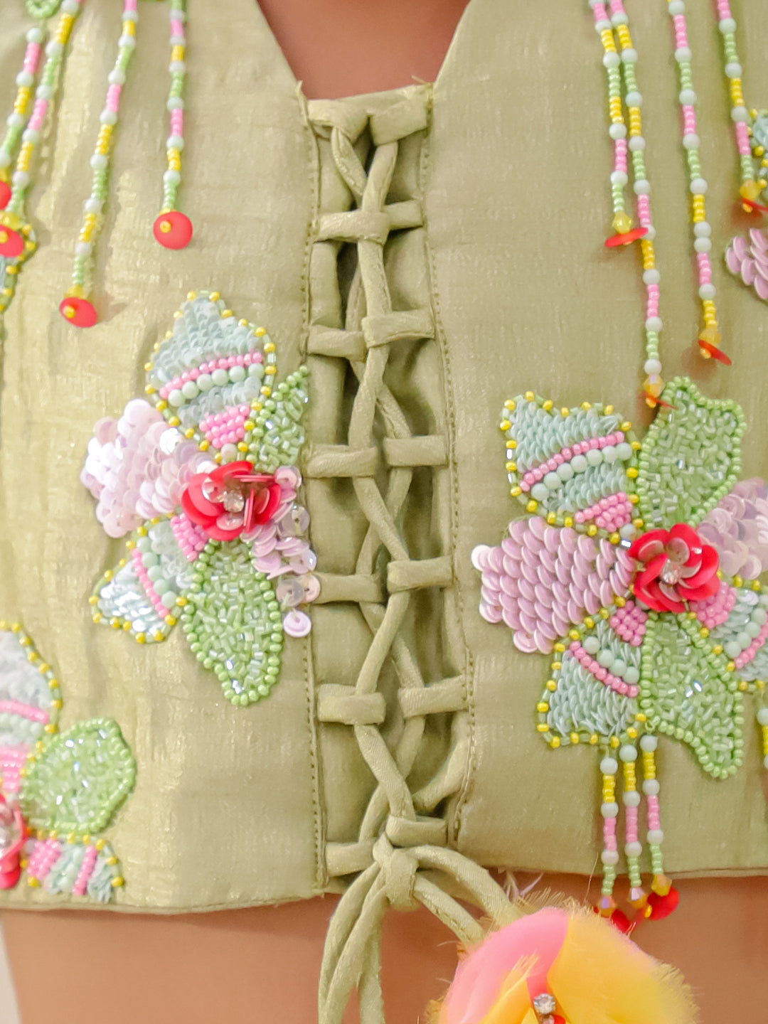 OLIVE BLOOM 3D EMBROIDERED SHARARA SET