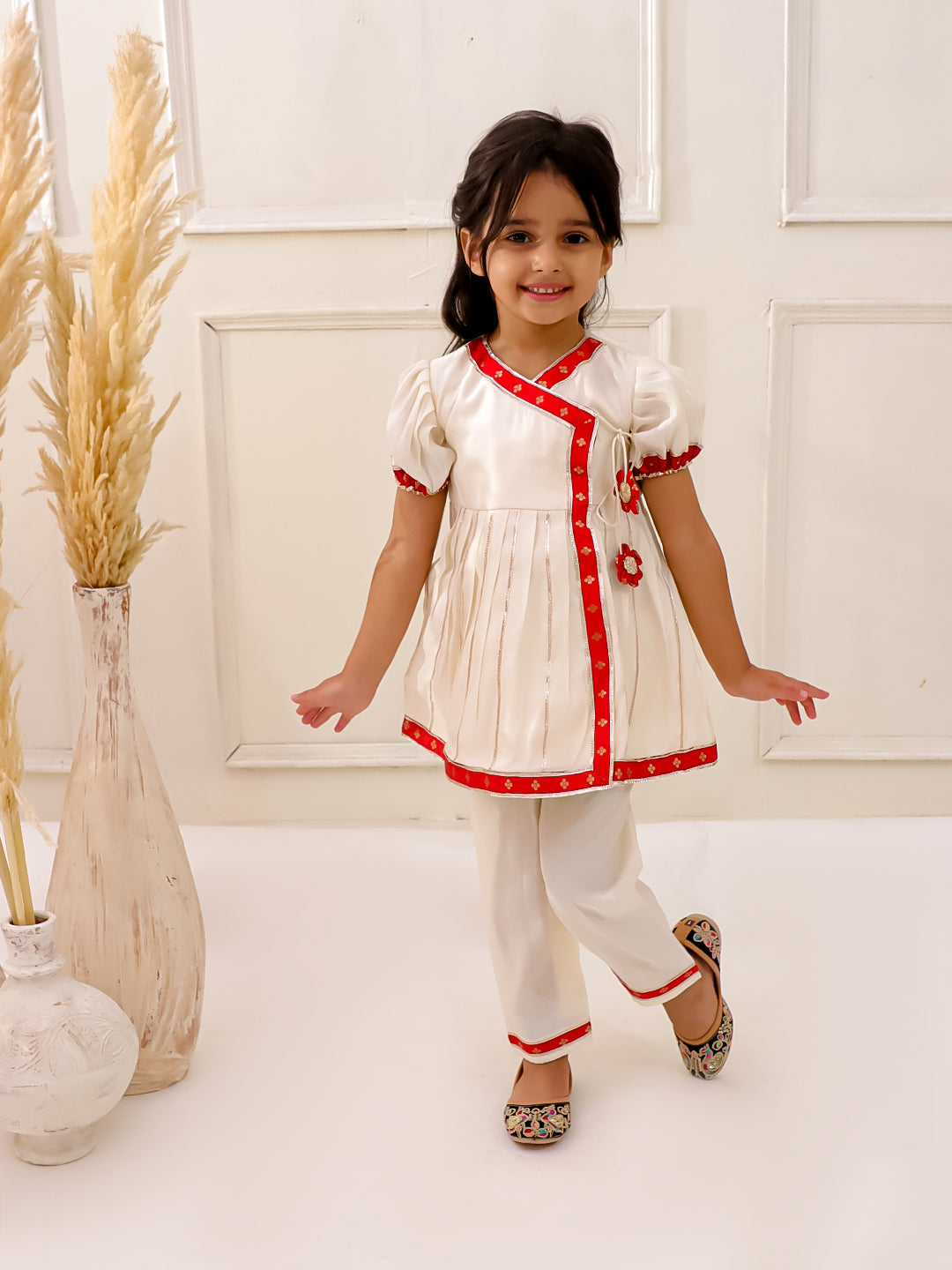 CREAM AND RED ANGRAKHA SET